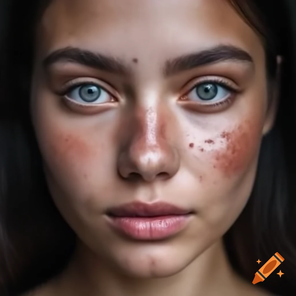 Close-up of a woman's face showcasing freckles