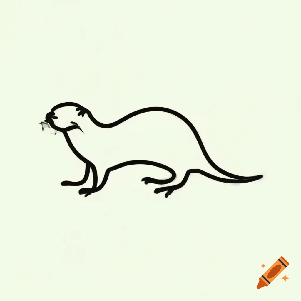 Minimalist black line drawing of an otter with orange and green accents