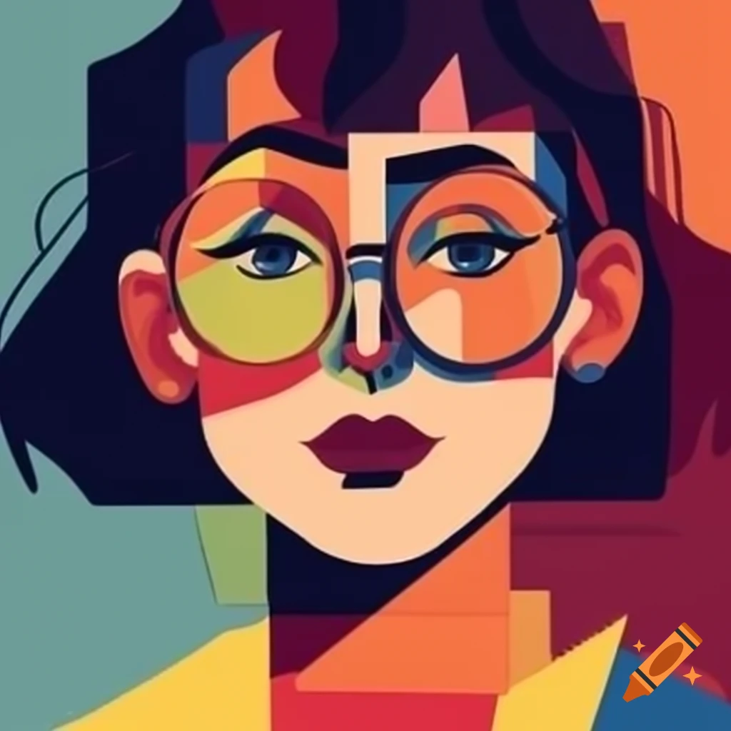 Cubism style portrait of female wearing eyeglasses