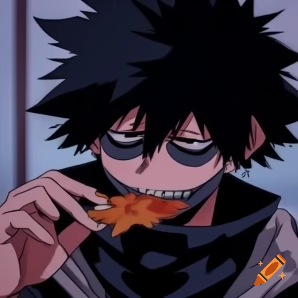 Character Dabi from anime eating maple leaf