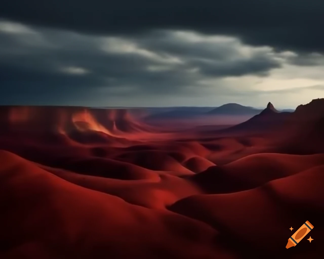 Realistic dark landscape of red valley