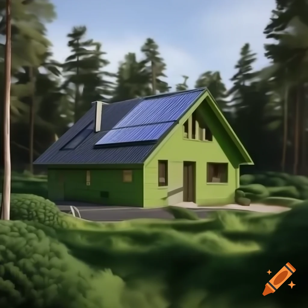 Solarpunk greenhouse with solar panels surrounded by lush vegetation, digital painting