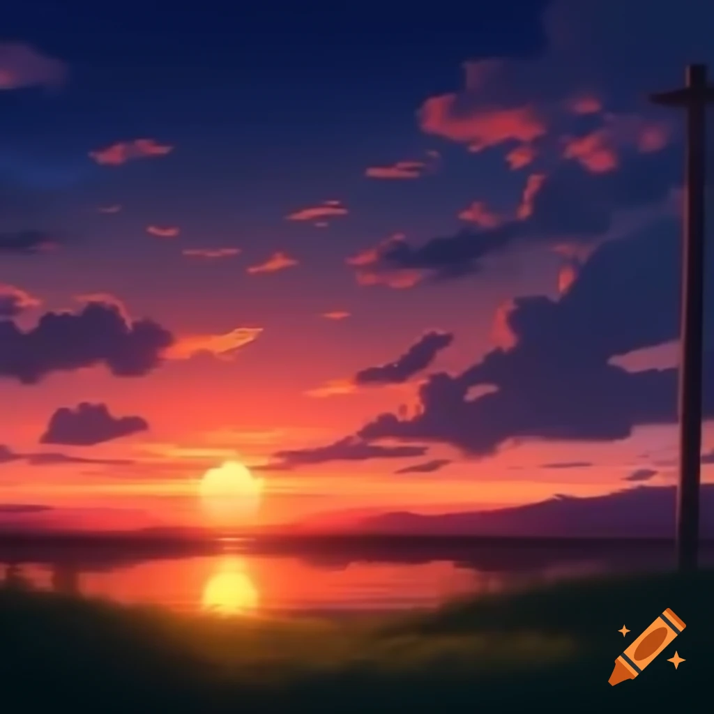 Vibrant sunset in anime style