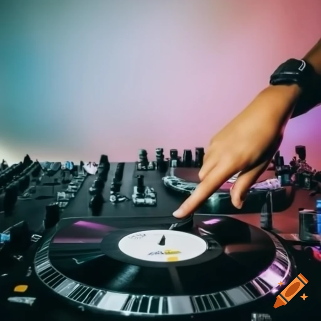 DJ hand on vinyl ready to drop track, t-shirt design