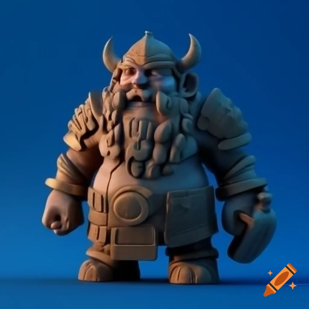 Giant ancient dwarven statue against blue background