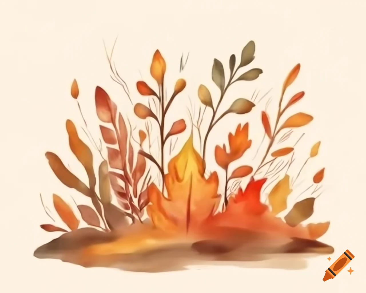 Watercolor autumn vegetation in rainbow shades, storybook style