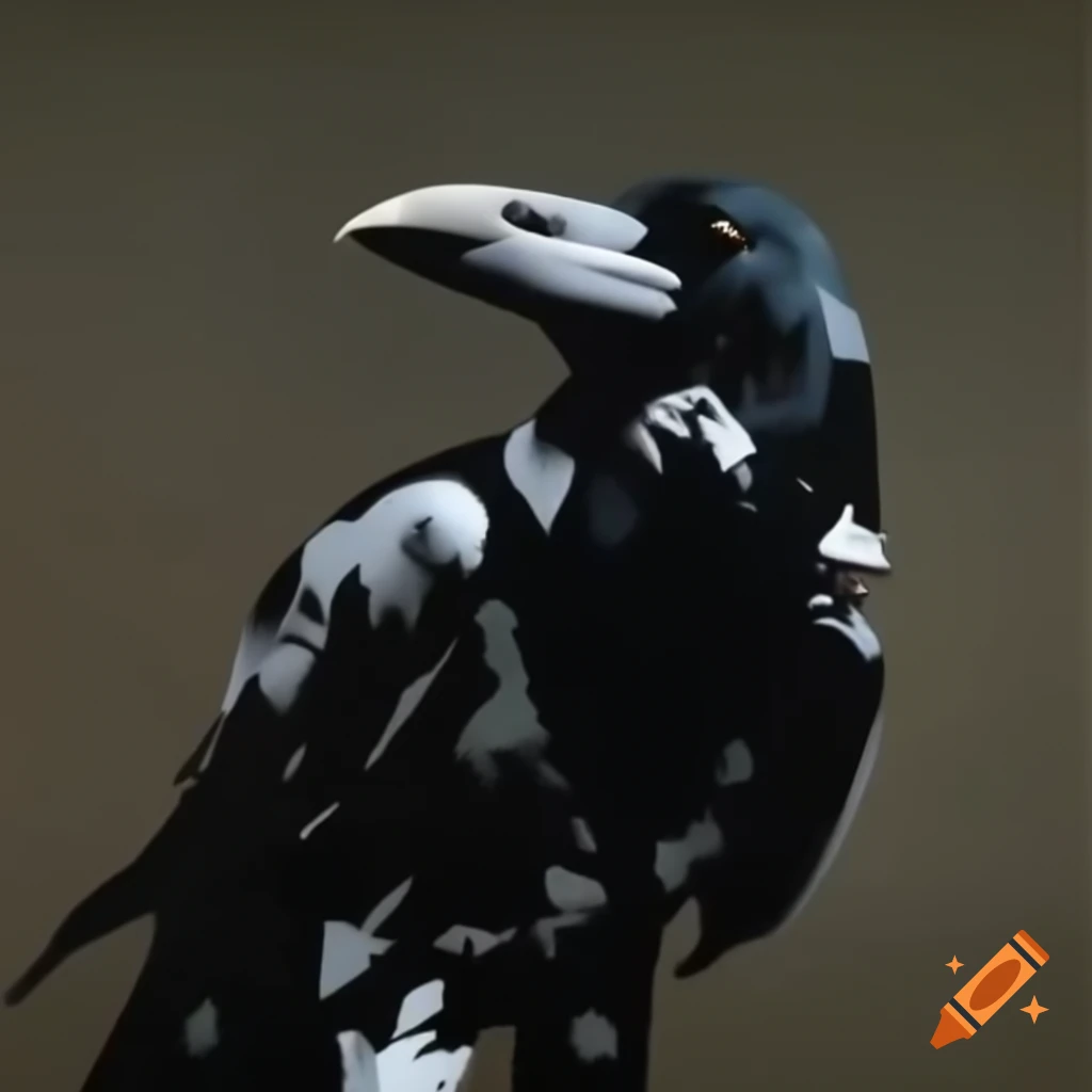 Artwork in Banksy's style featuring a raven inspired by Edgar Allan Poe