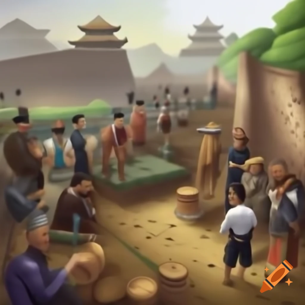 Infographic on ancient Chinese procurement processes for palace construction and irrigation