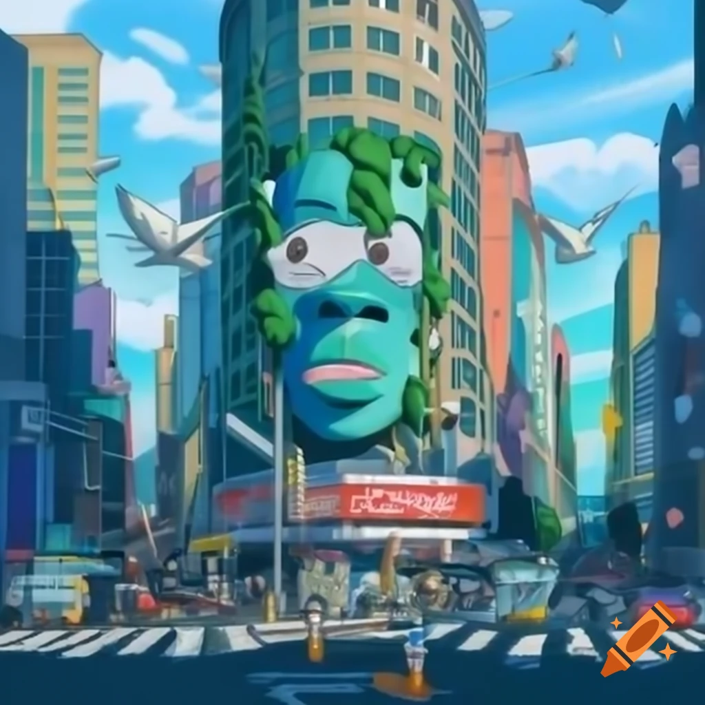 Pop art capturing modern urban life with bustling cityscape and skyscrapers