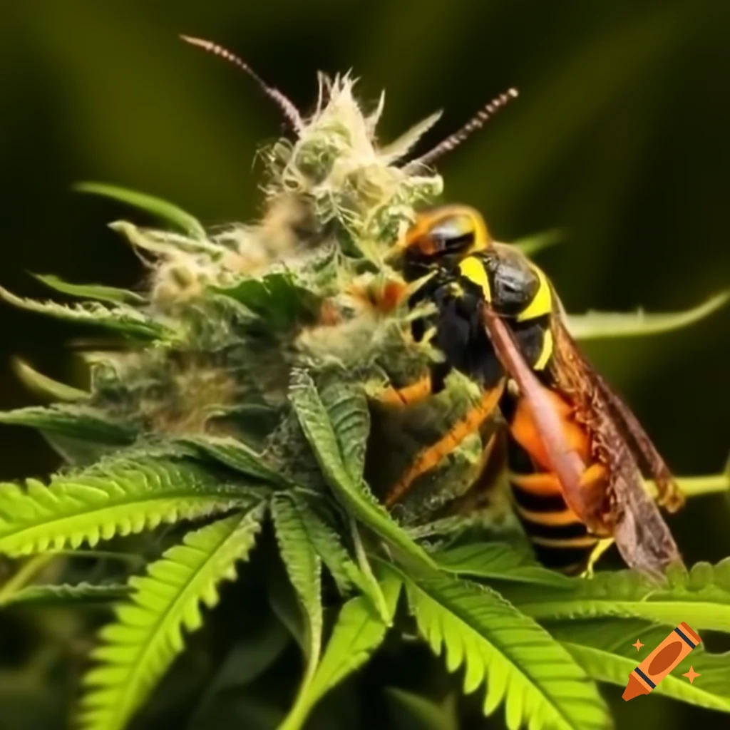 Wasp near cannabis plant