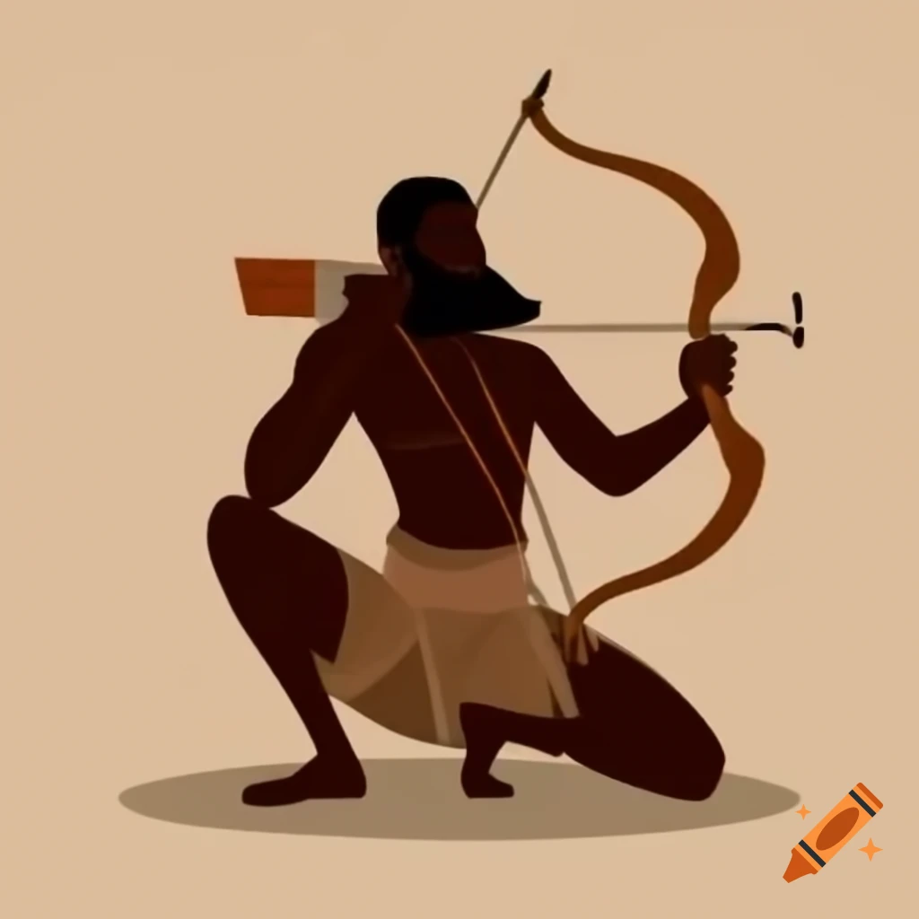 Man kneeling and hunting with a bow