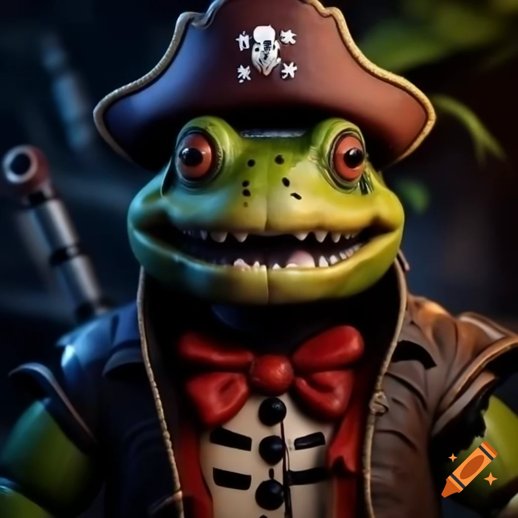 Imposing animatronic toad dressed as a pirate