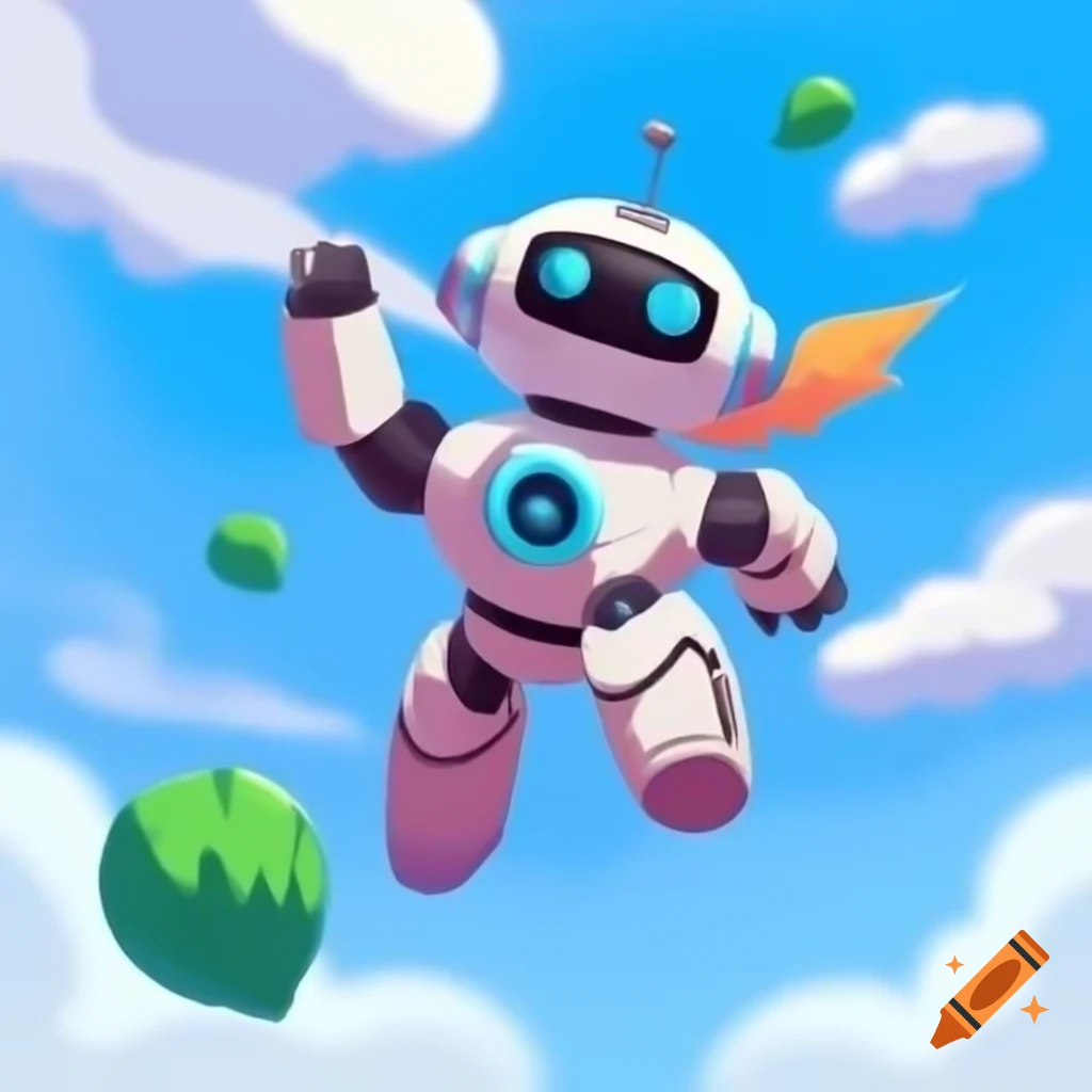 Futuristic robot flying in the sky