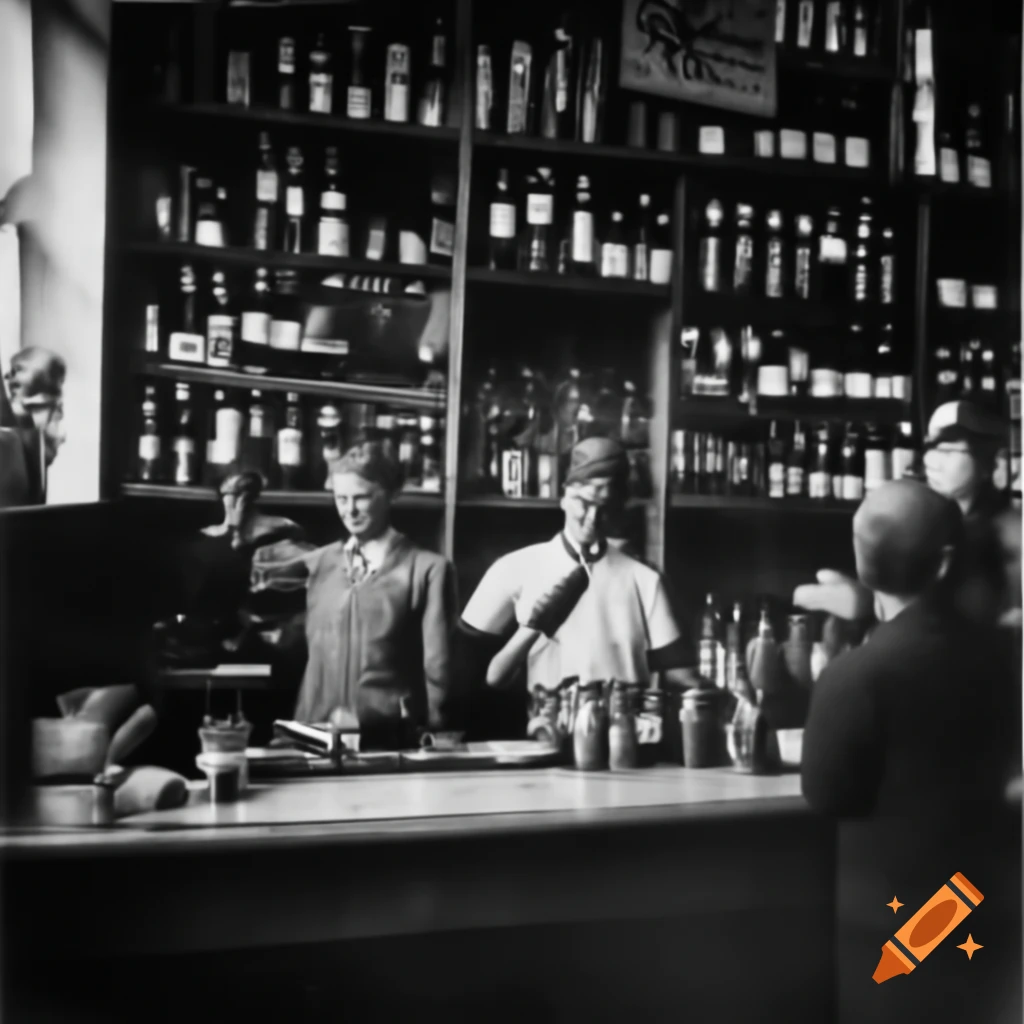 Vintage photo of liquor store from 1900 with wine shelves and counter
