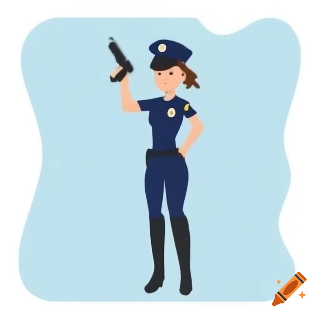 Silhouette of a female police officer in uniform pointing a gun