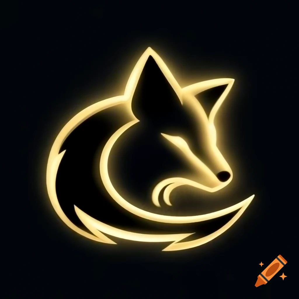 Glowing gold fox head logo on black background