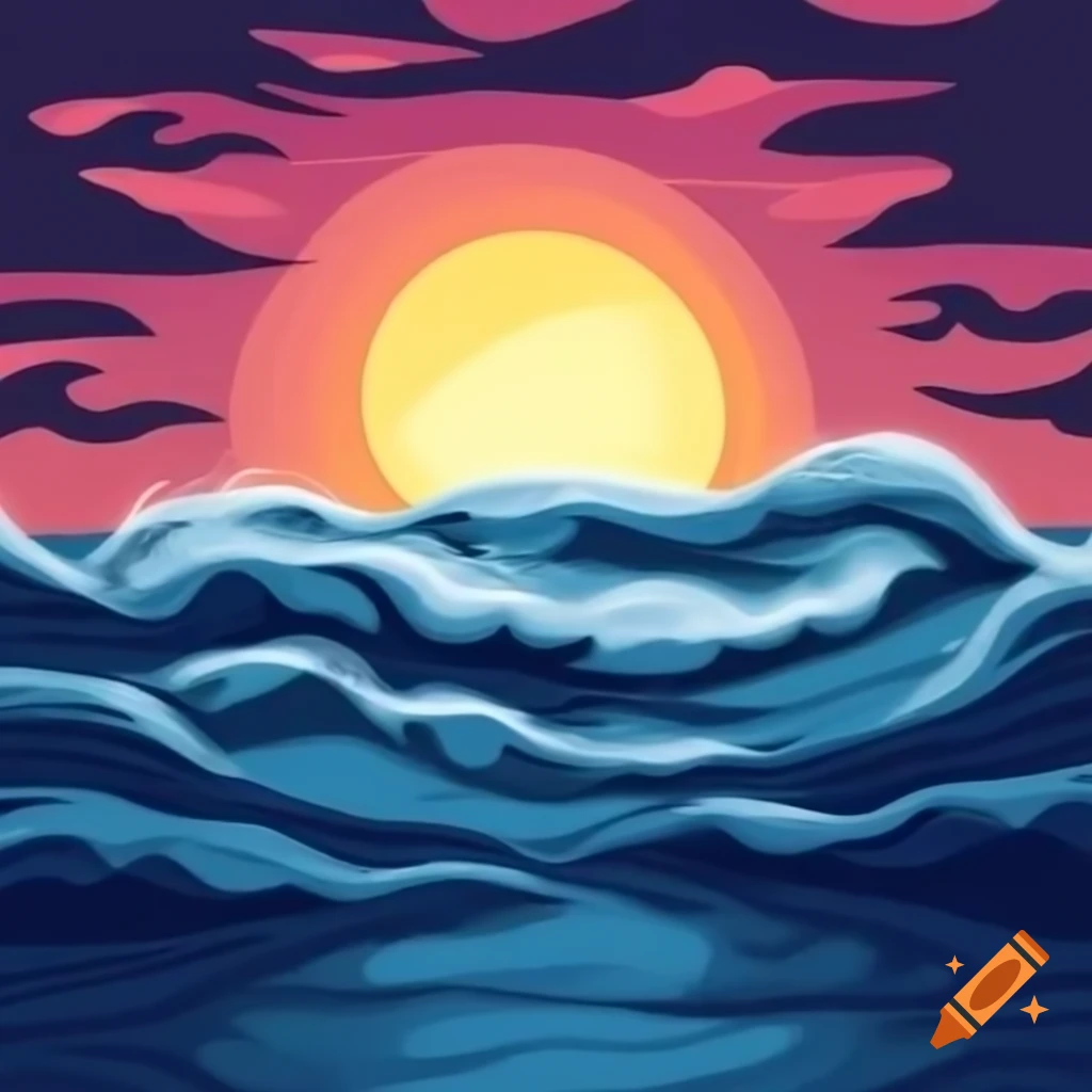 Vast choppy sea with waves crashing at sunset during rainy season