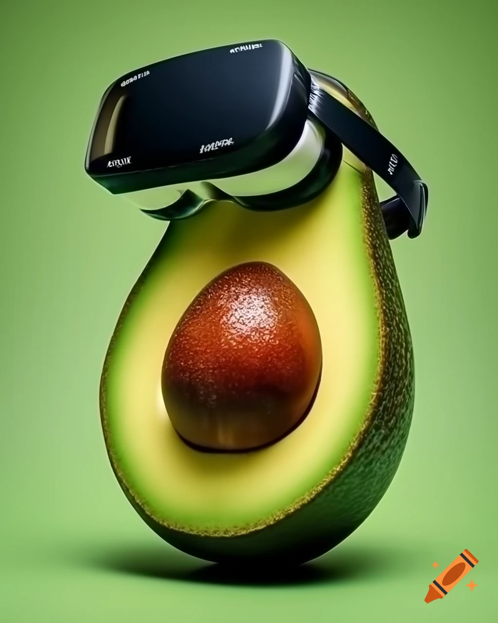 Hyper realistic avocado wearing virtual reality glasses in 4K photography