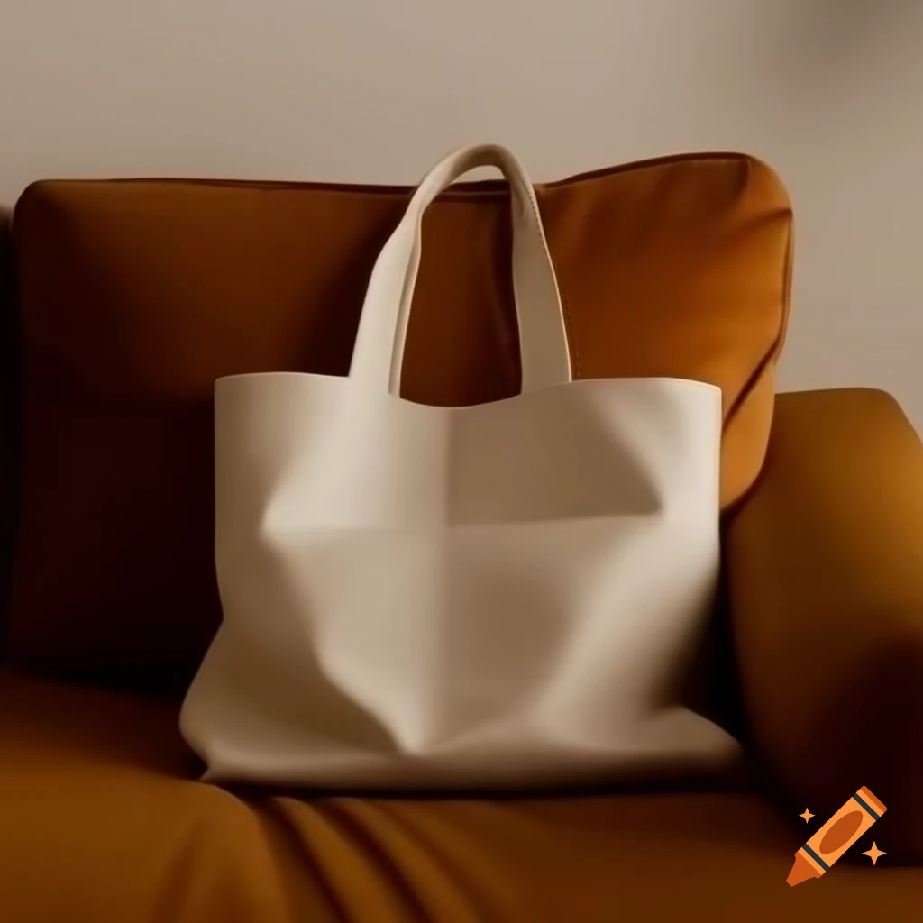 Tote bag on sofa featuring warm colors
