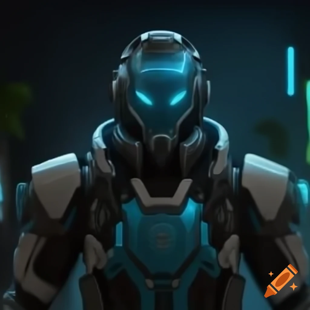 Cyberpunk knight in futuristic armor