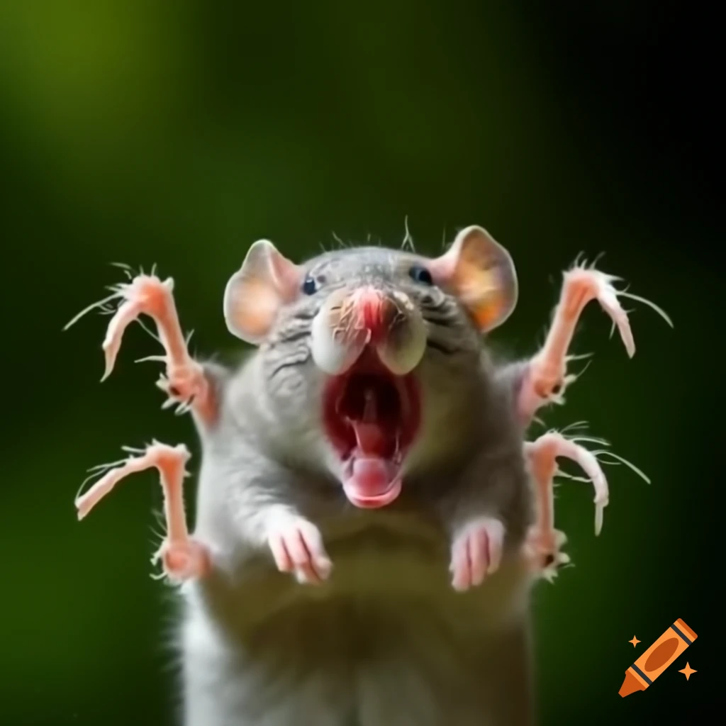 Creatively imagined rat with spider legs and fangs