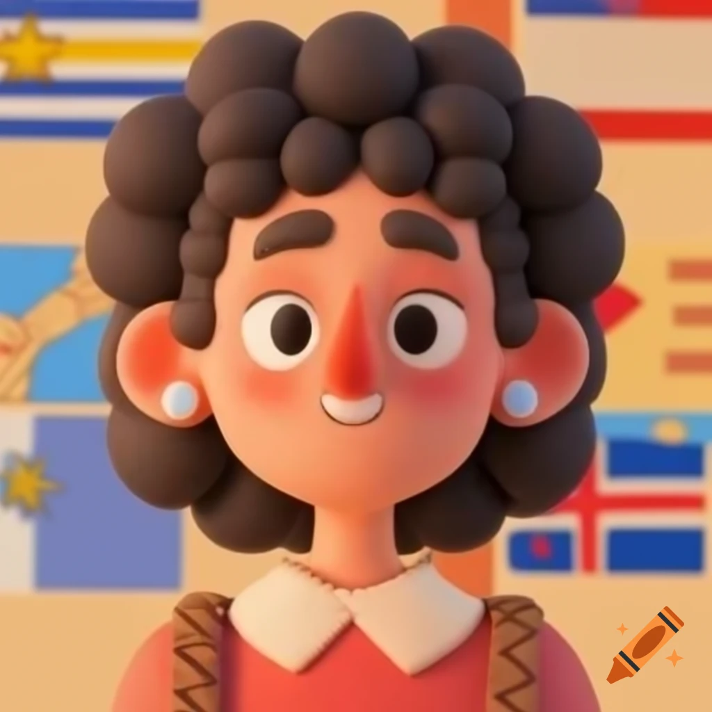 Character Anina from Uruguay in Spanish-French cartoon style