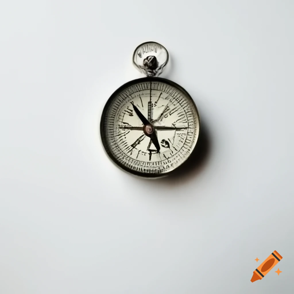 Vintage compass upright on white background in pristine condition