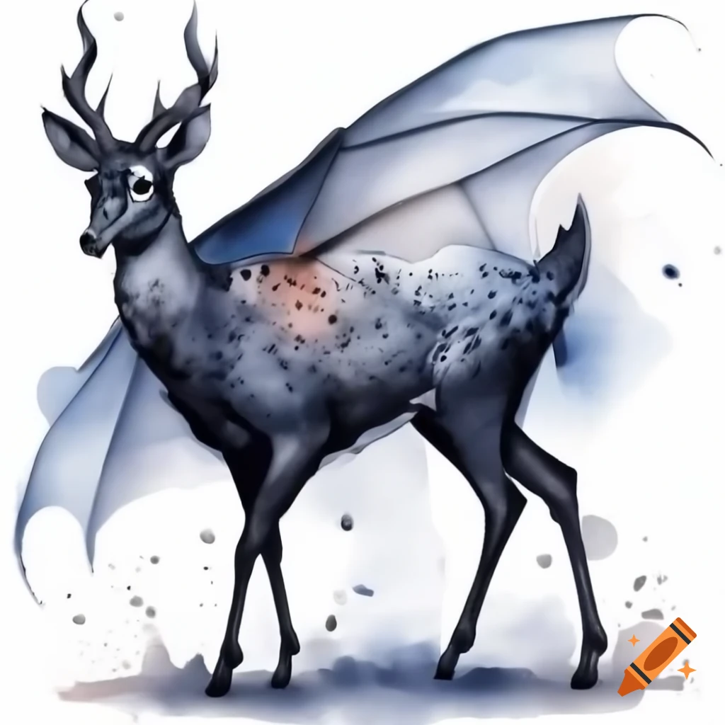 Mystical floating dark doe with bat-like wings