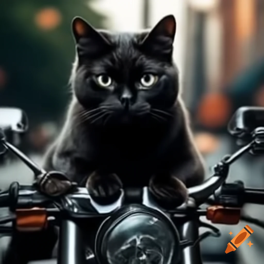 Black cat sitting on motorcycle