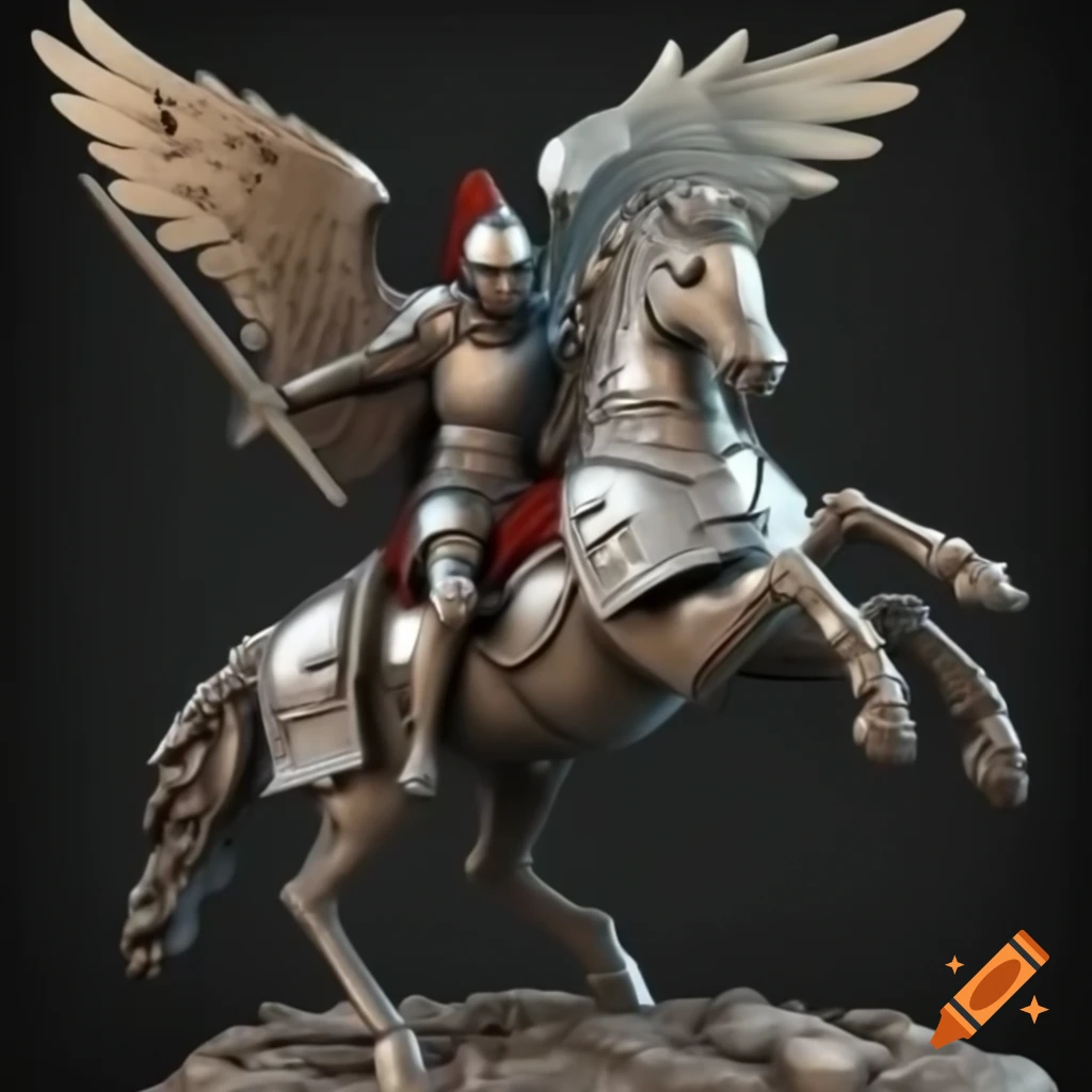 Knight riding Pegasus in Byzantine art style