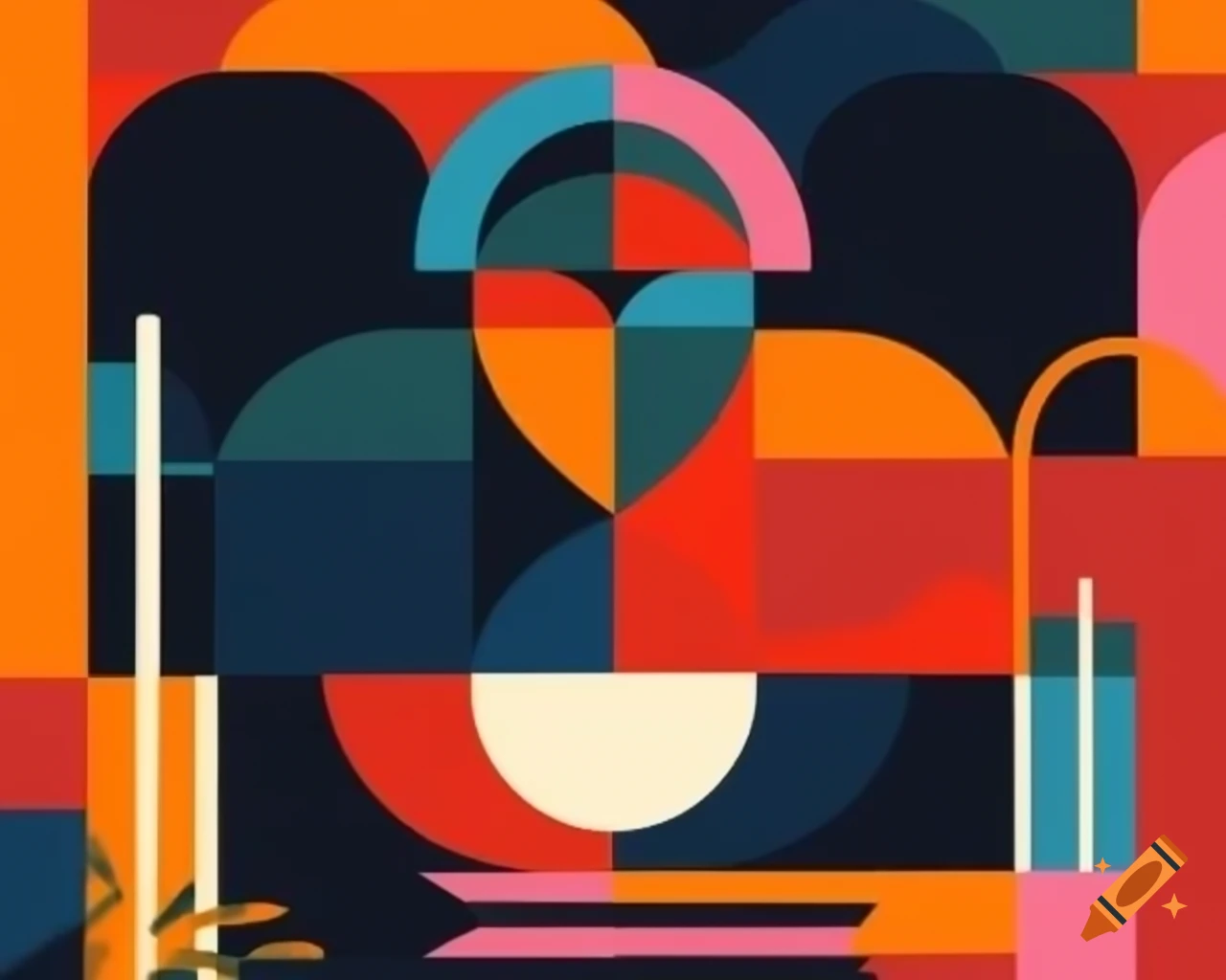 Modern geometrical art with abstract shapes and vibrant colors
