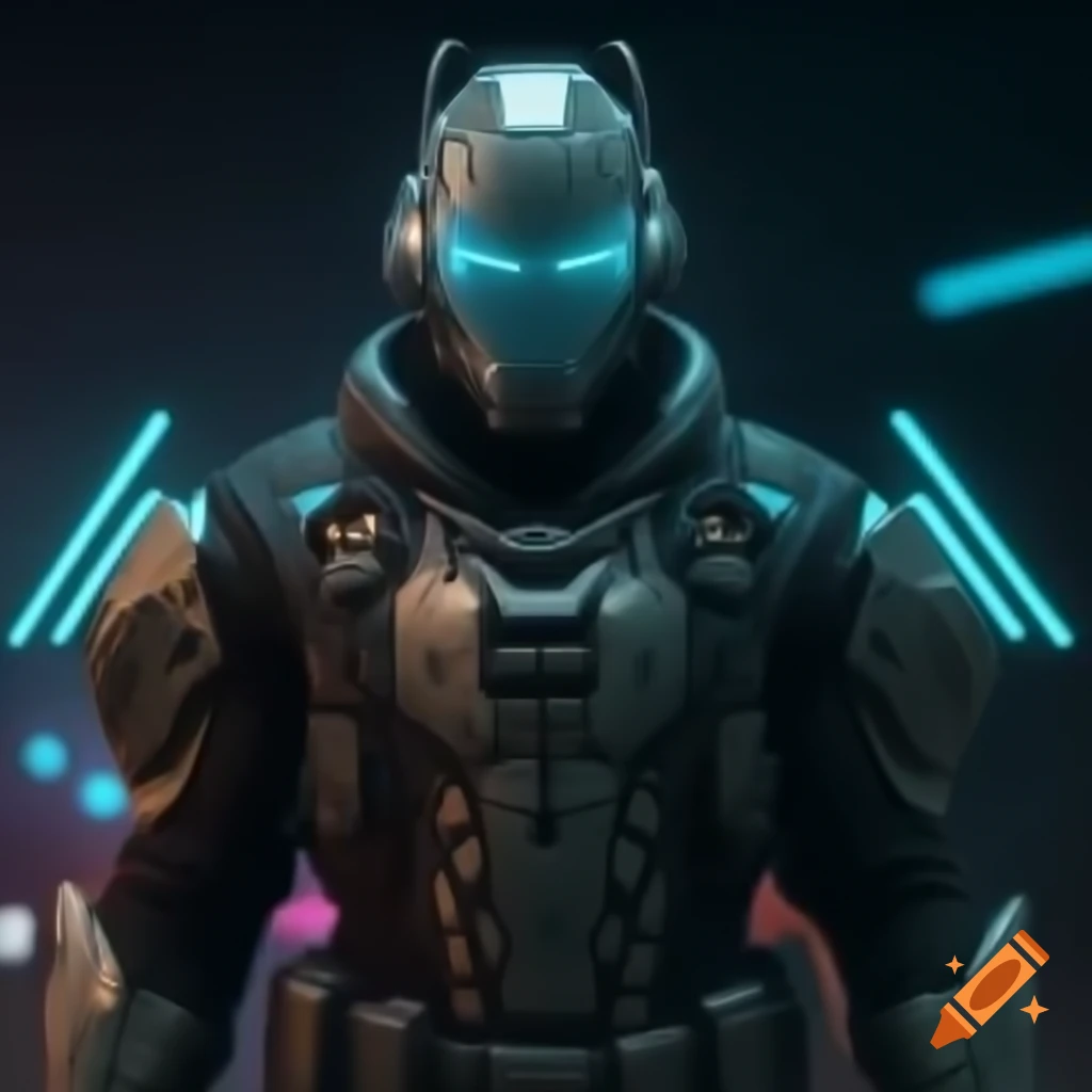 Cyberpunk knight in futuristic armor