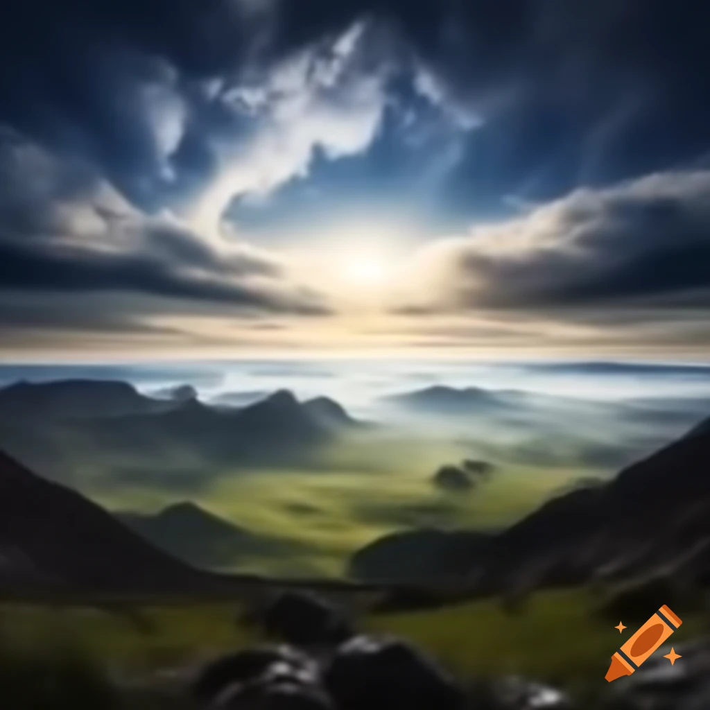 Vast landscape featuring majestic heavenly mountains