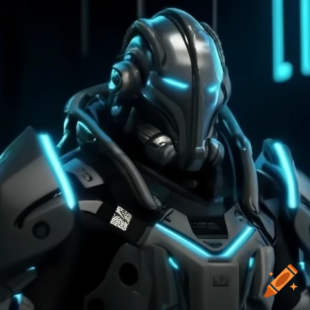 Futuristic cyberpunk knight in high-tech armor