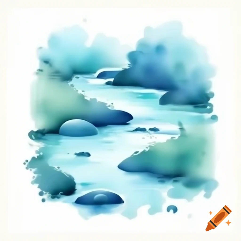 Watercolor stream in aqua blue and teal, storybook style