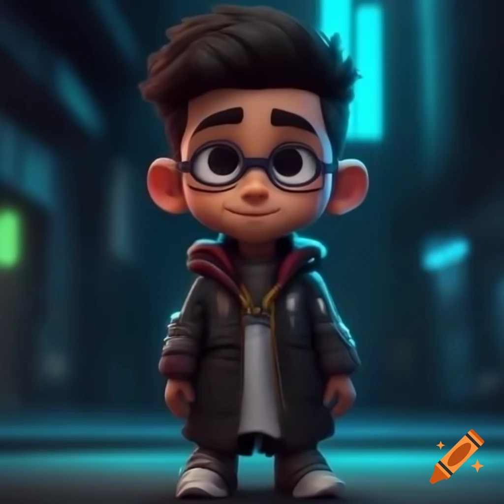 Cartoon of young Arabian man in cyberpunk outfit