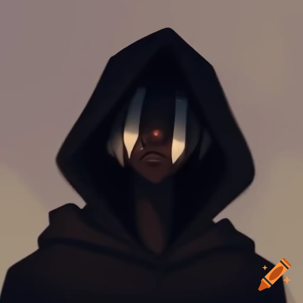 Faceless hooded character portrait conveying hope or love