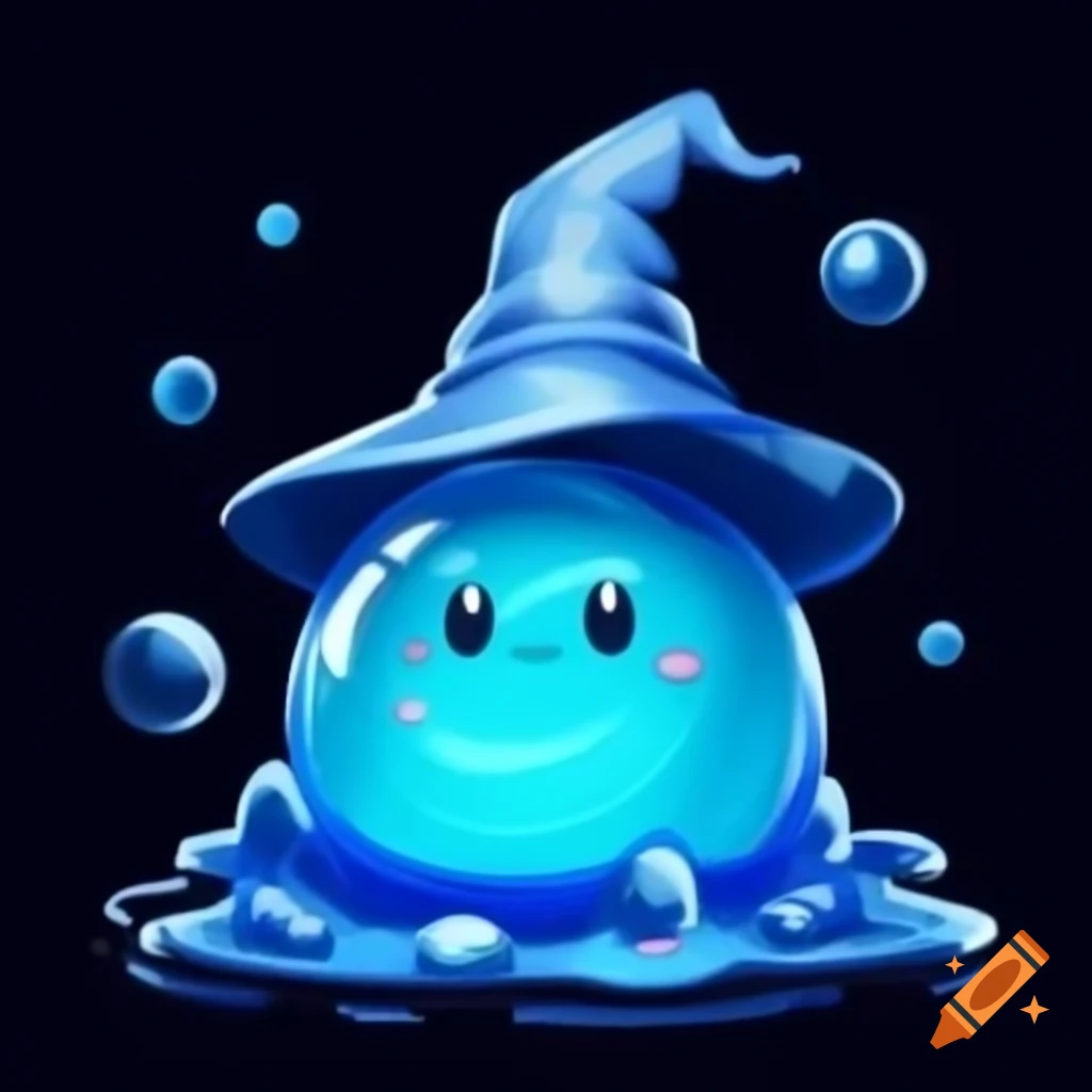 Blue slime orb wearing a wizard hat
