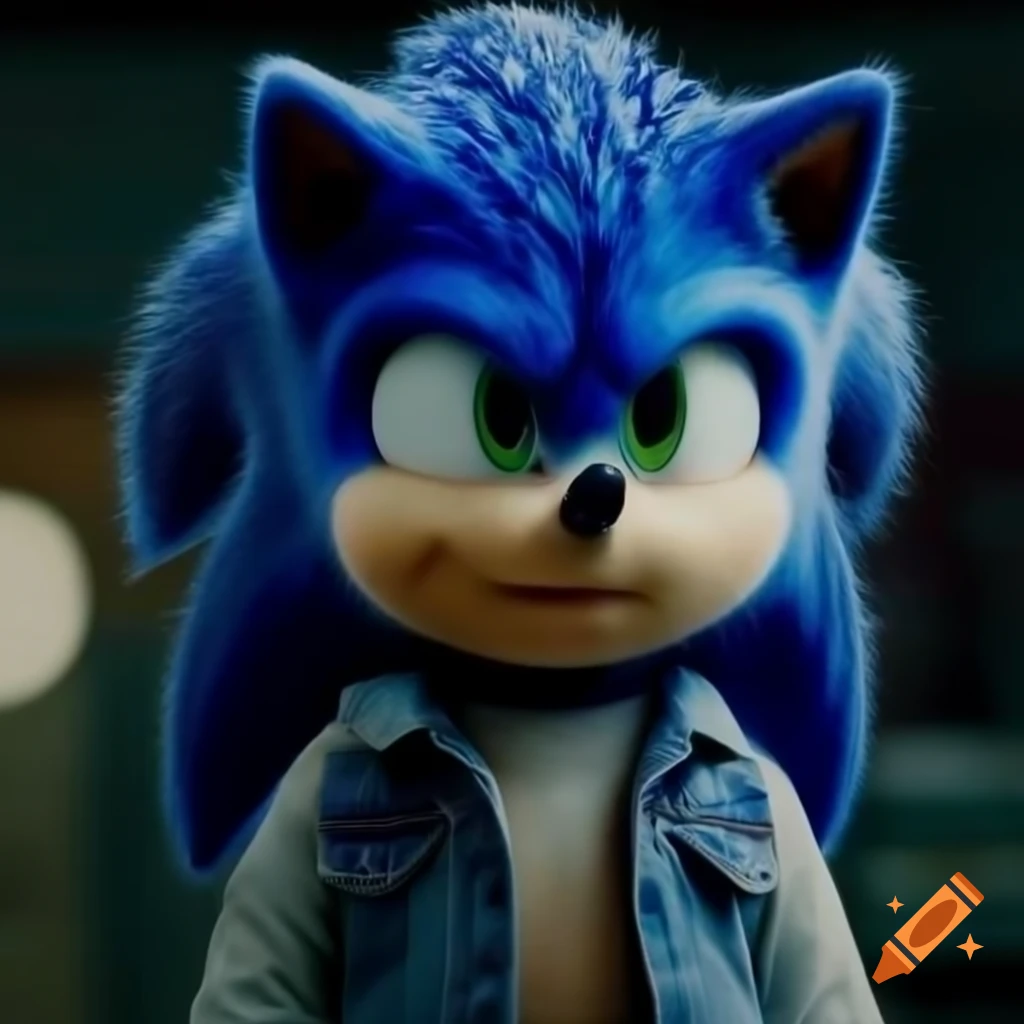 Sonic the Hedgehog in a denim jacket