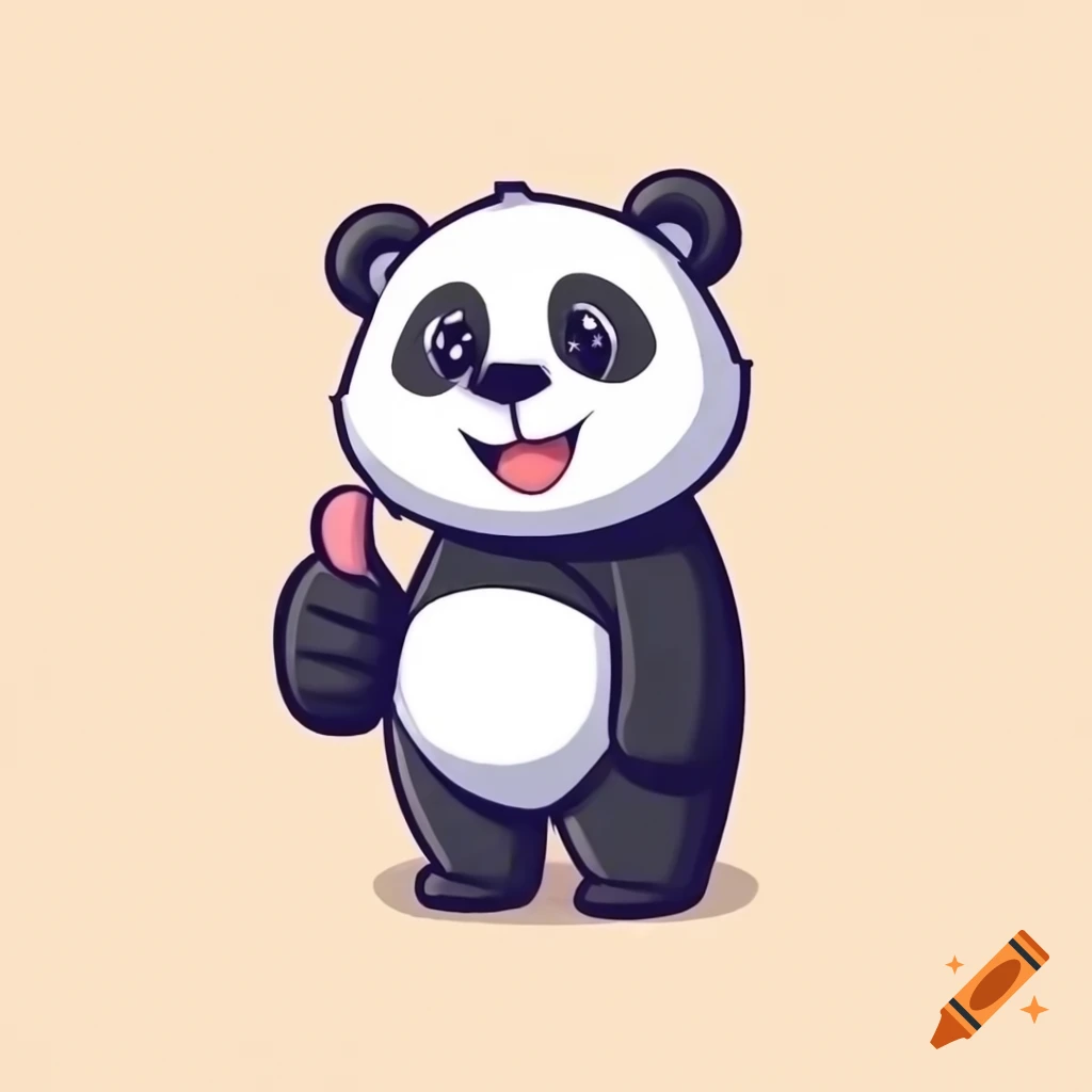 Smiling panda poking with finger in anime cartoon style
