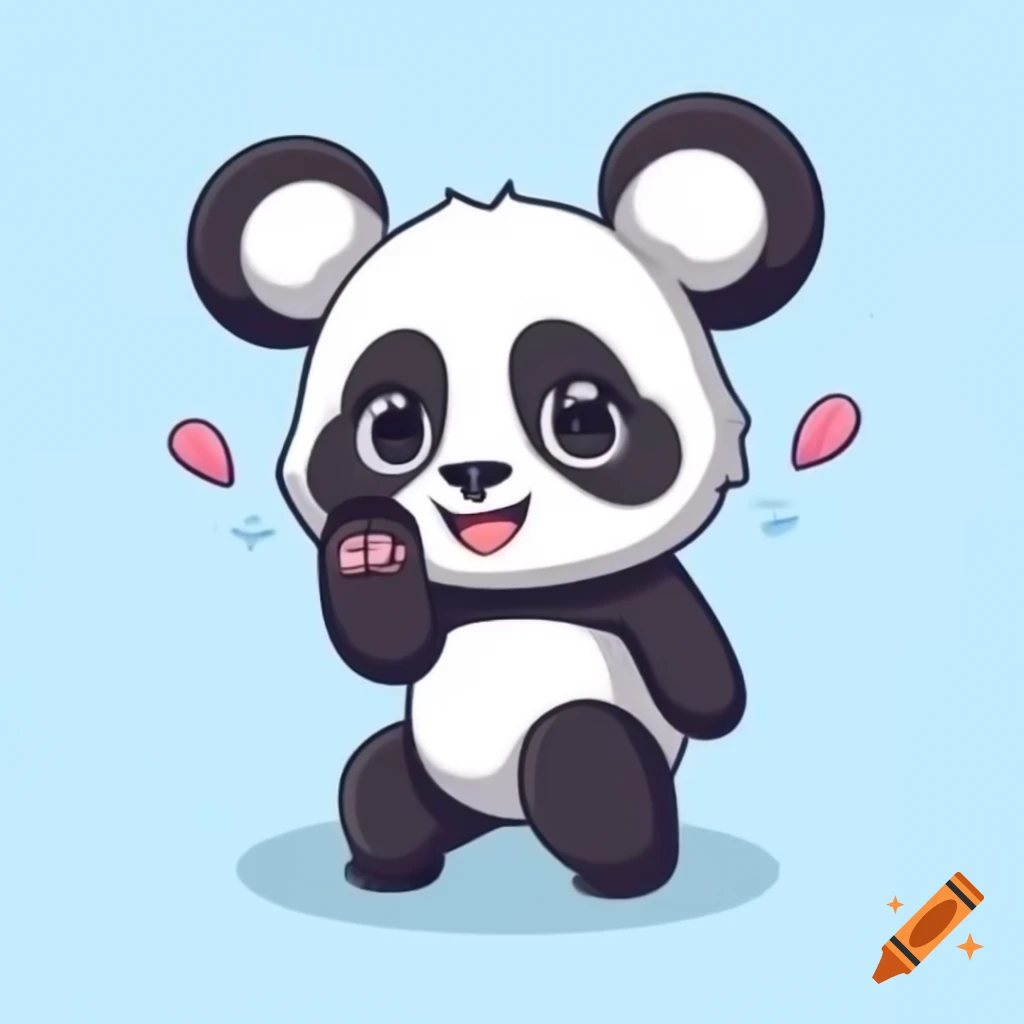 Smiling panda with a poking finger in anime cartoon style