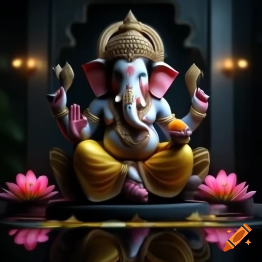Modern and realistic depiction of Lord Ganesha with elegant backdrop