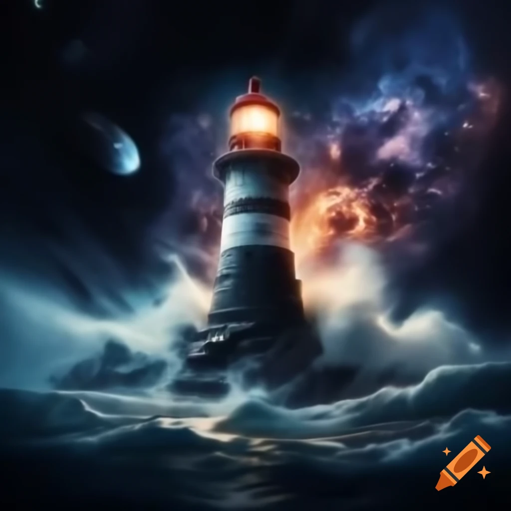 Cosmic lighthouse drifting in starry space