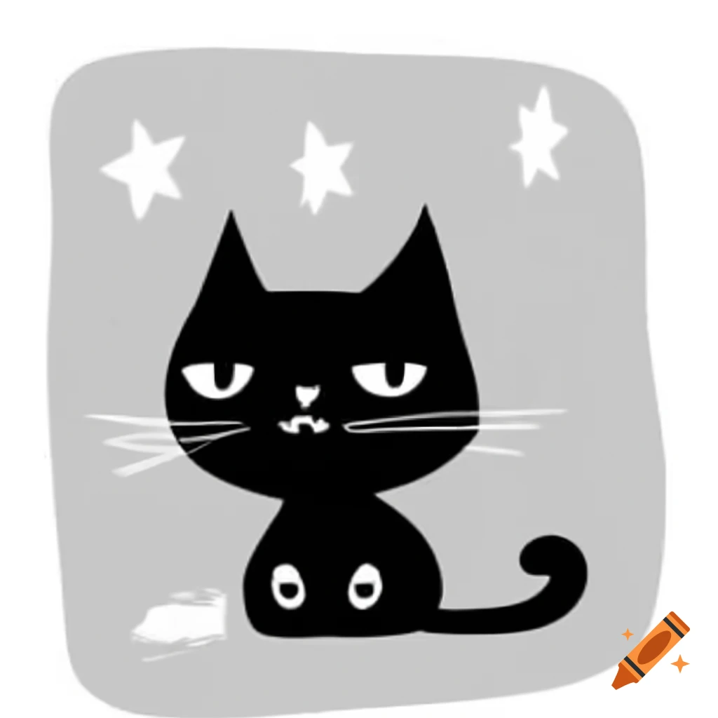 cartoon-art-of-a-black-cat-in-black-and-white-drawing-on-craiyon