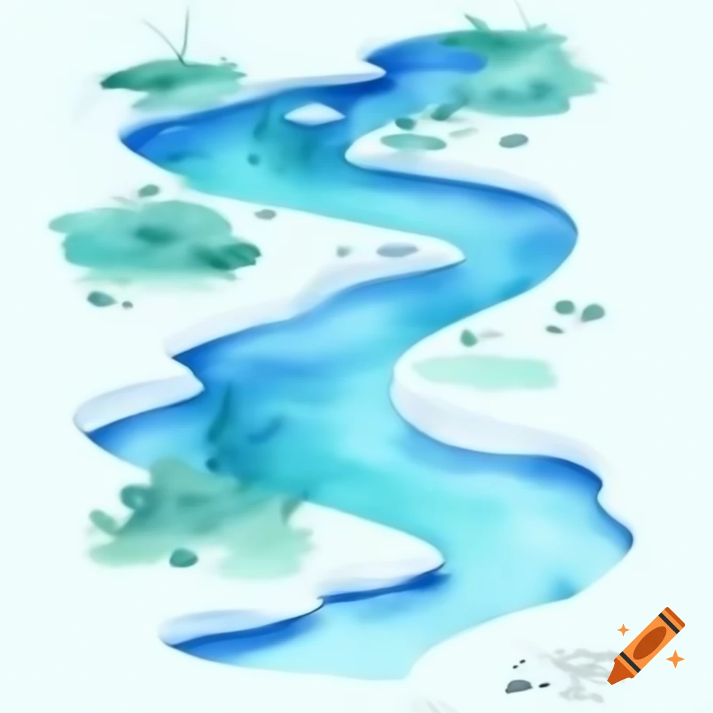 Watercolor stream in aqua blue and teal, storybook style