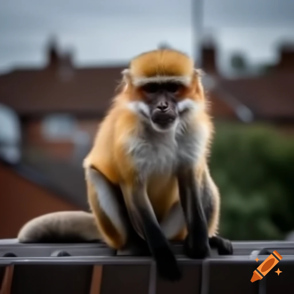 Monkey fox hybrid sitting on rooftop in English suburb