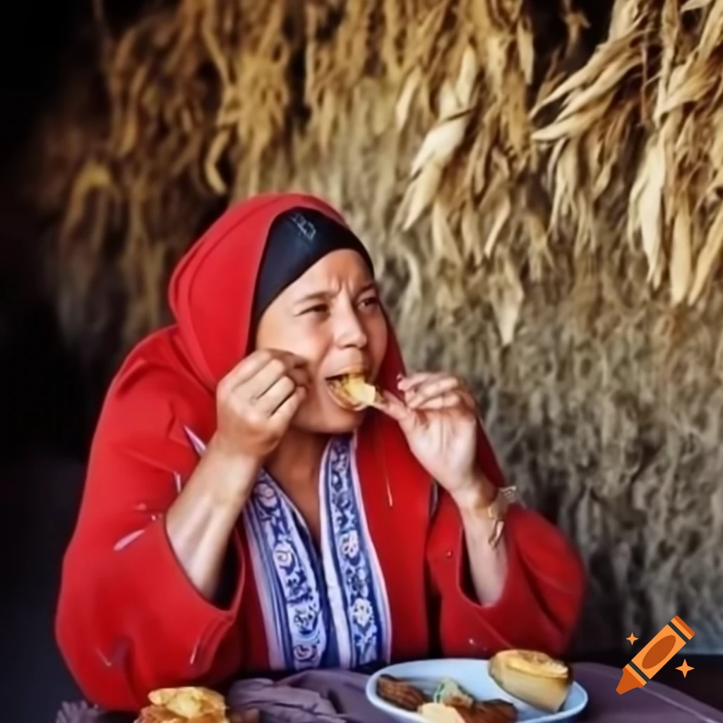 Moroccan woman enjoying bologna on rye sandwich