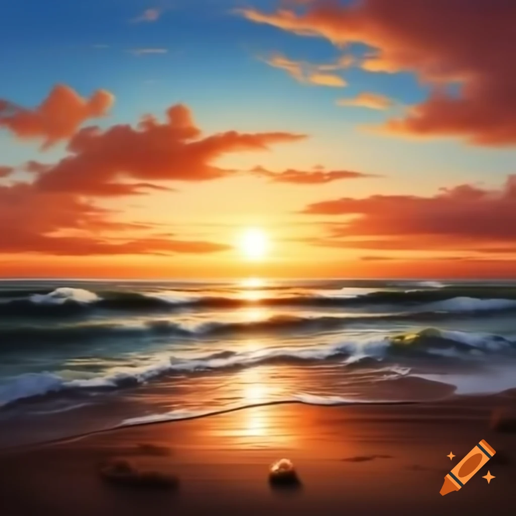 Realistic beach sunset with vibrant colors