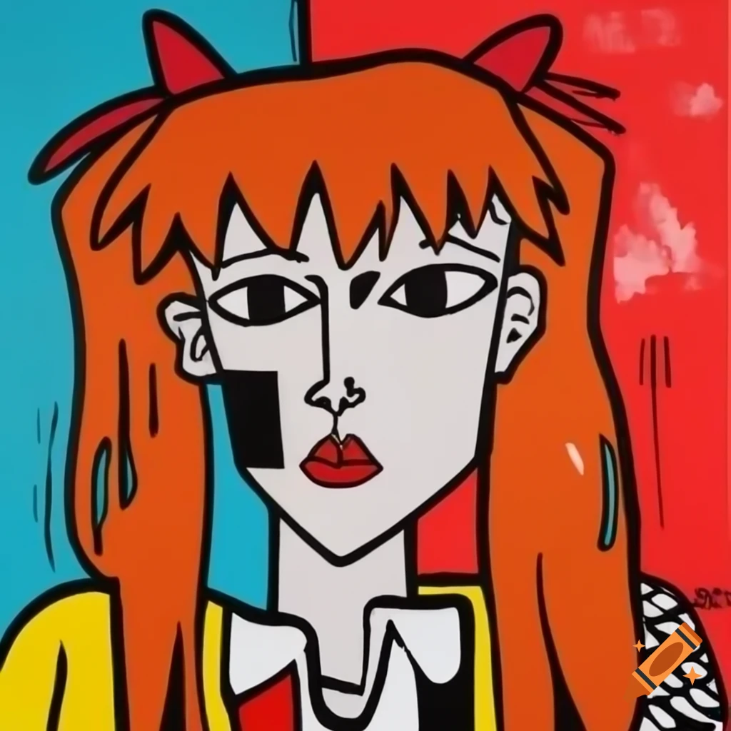 Painting by Jean Michael Basquiat featuring Asuka from Evangelion and her traumas