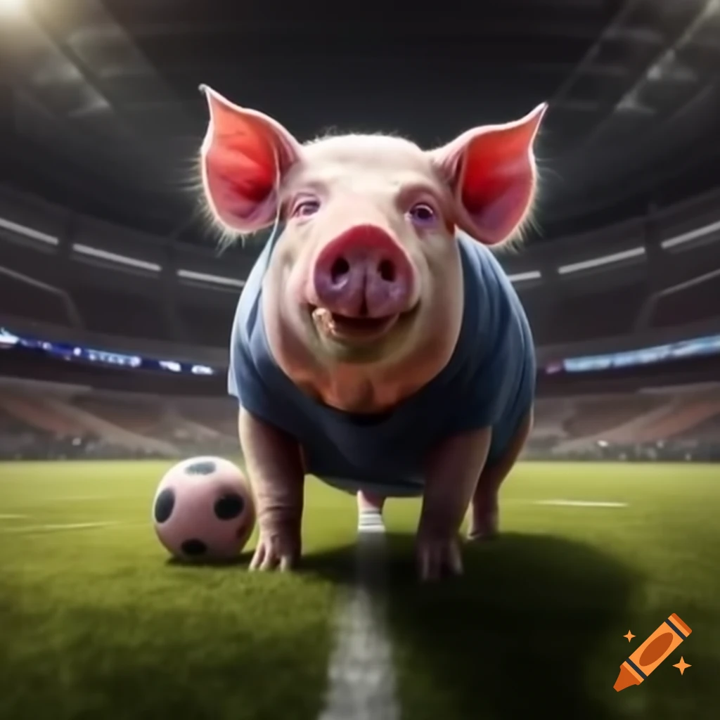 Pig wearing football jersey in stadium